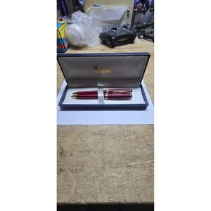 Bill Blass Manhattan Pen Set Burgundy Gold Ballpoint & Pencil Box